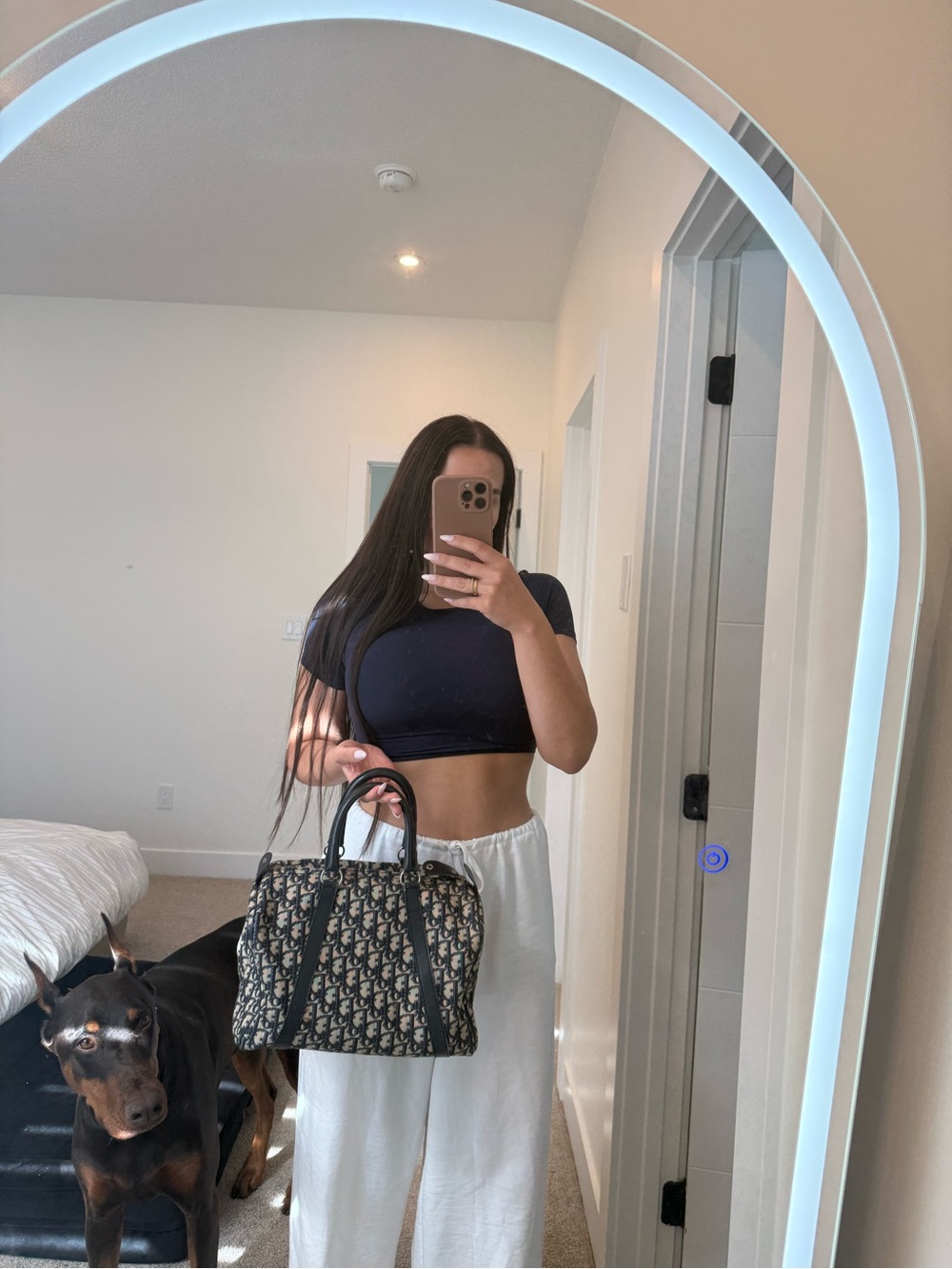 Christian Dior Oblique Boston Bag - Beige & blue
